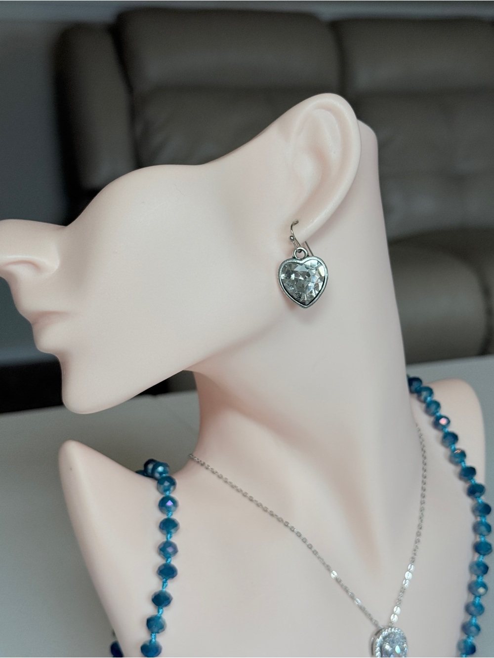 Heart-Shaped Silver Crystal Drop Earrings